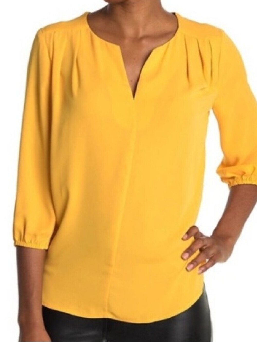 Pleione Mustard Split-Neck 3/4 Sleeve Blouse Size Medium